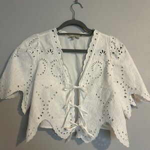 Moon River White Lace Tie-Front Blouse